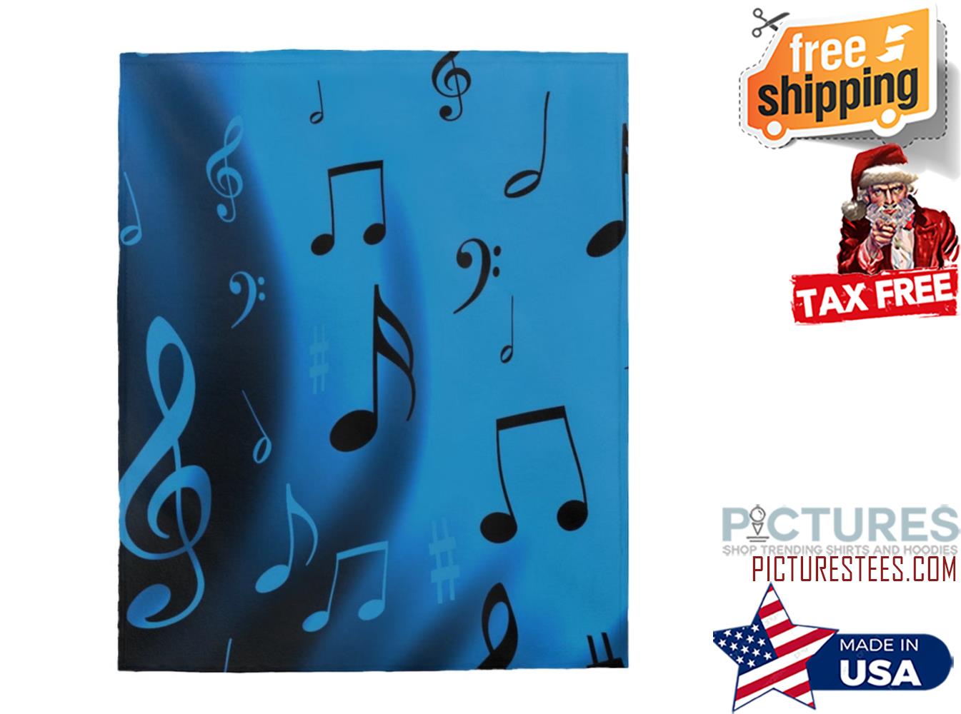 Blue Music Note Velveteen Plush Blanket