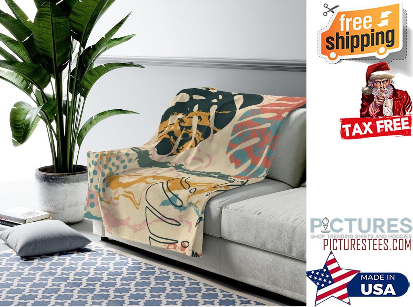 Boho Monstera Plush Blanket, Sherpa Blanket