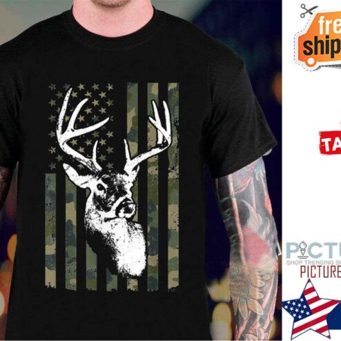 Buck Deer Hunting American Camouflage USA Flag Shirt