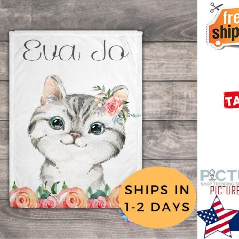 Cat Blanket, First Birthday Gift Girl, Cat Throw Blanket, Personalized Baby Blanket Girl, Kitten, Custom Name Blanket