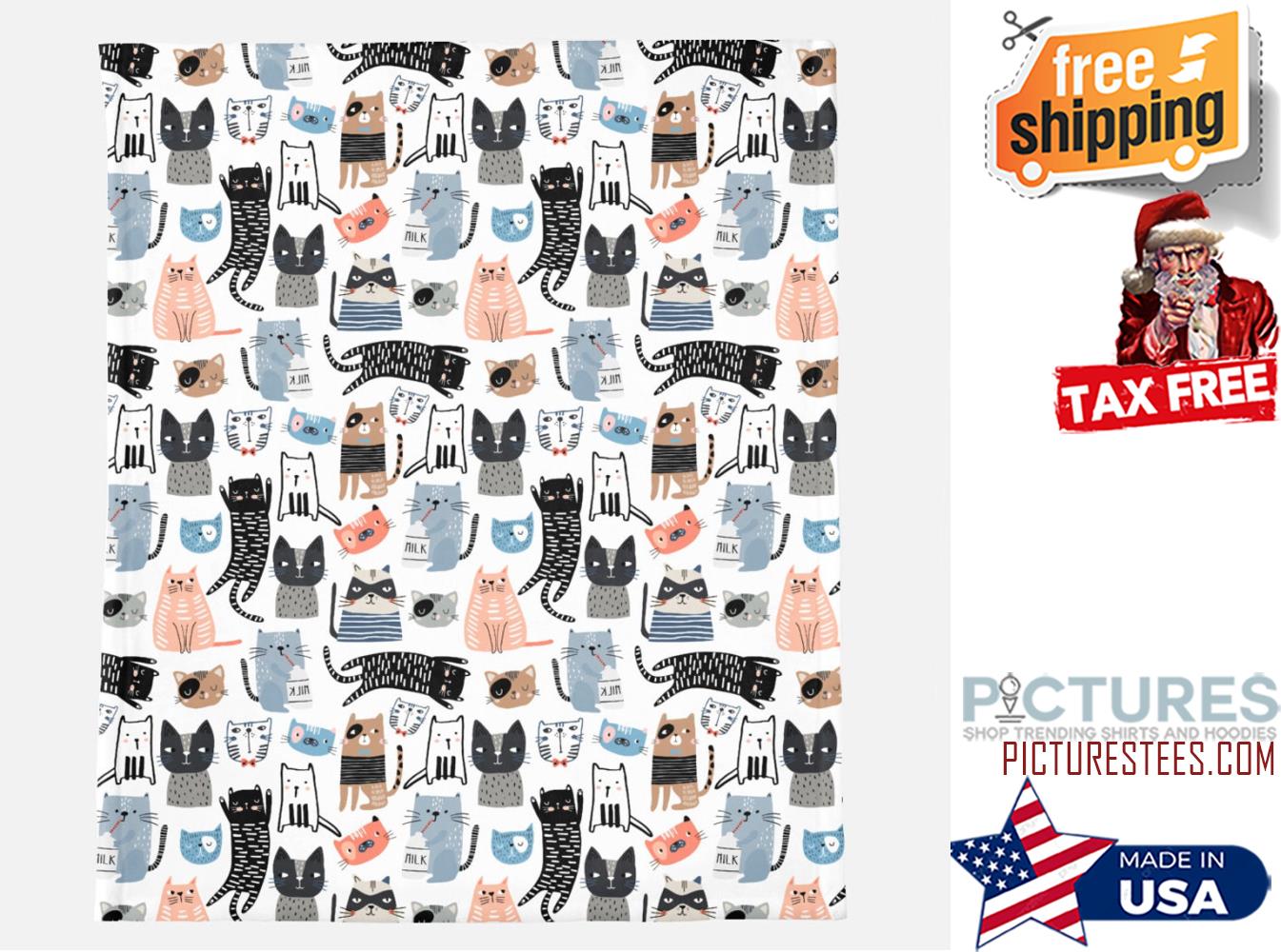 Cat Pattern Fleece Blanket, Cat Blanket, Soft Blanket