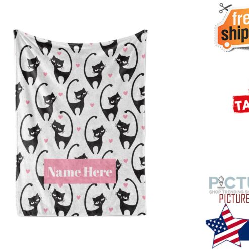 Cat Pattern Theme Personalized Fleece and Sherpa  with a Custom Name Small Medium and Large Sizes Great Gift for Cat Lovers Blankets