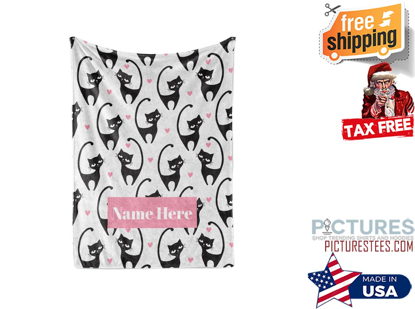 Cat Pattern Theme Personalized Fleece and Sherpa with a Custom Name Small Medium and Large Sizes Great Gift for Cat Lovers Blankets