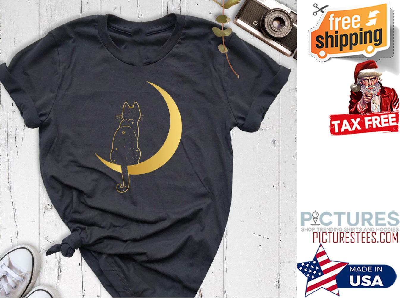 Cat Shirt, Moon Shirt, Kitty Shirt, Cat in the Moon Shirt, Magical Cat Shirt, Cat Lover Tee, Christmas Gift for Her, Cat Sitting On Moon Shirt