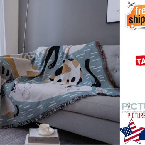Cats Woven Blanket Blanket Cats print knitted Throw Blanket tapestry Merry Picnic Sofa Kawaii Blanket Soft Towel Pet Lovers Home Decor T11