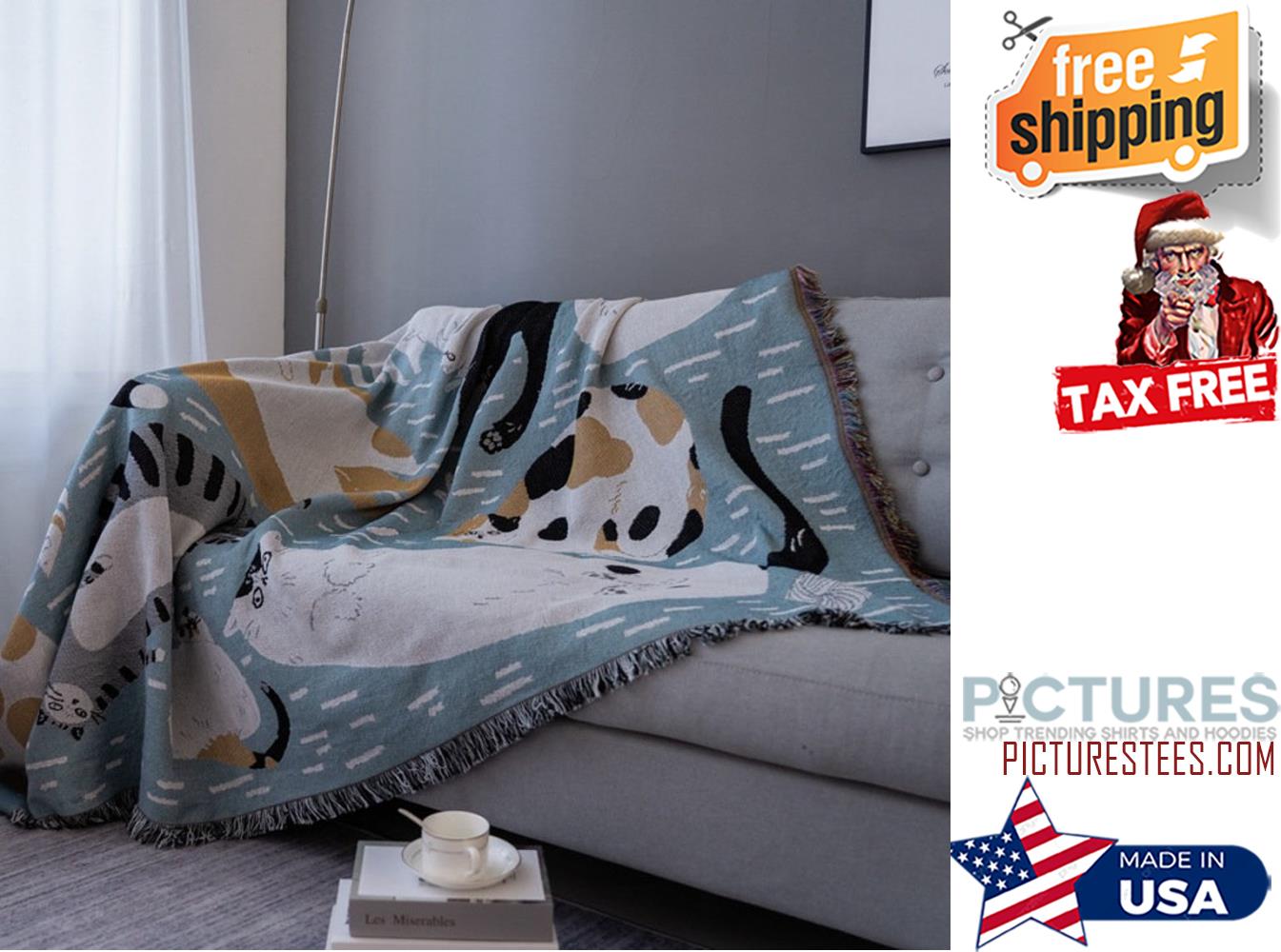 Cats Woven Blanket Blanket Cats print knitted Throw Blanket tapestry Merry Picnic Sofa Kawaii Blanket Soft Towel Pet Lovers Home Decor T11
