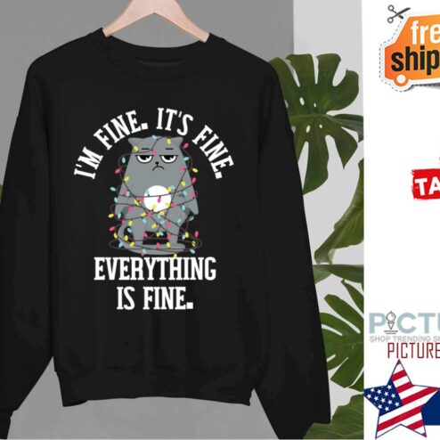 Christmas 2021 I am Fine Everything Is Fine Grumpy Cat Tangled Lights Shirt