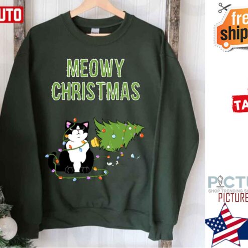 Christmas Cat Tuxedo Xmas Tree Funny Kitty Meowy Shirt