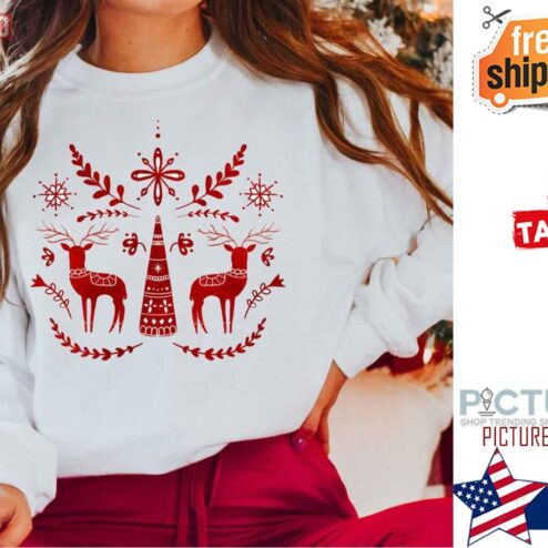 Christmas Reindeer Nordic Scandinavian Folk Art Shirt
