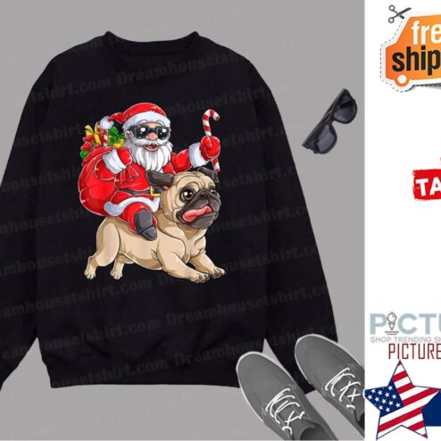 Christmas Santa Claus Riding Pug Xmas Boys Men Pugmas Dog Shirt