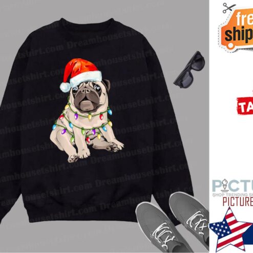 Christmas Santa Pug Pugmas Dog Lover Christmas Lights Xmas Shirt