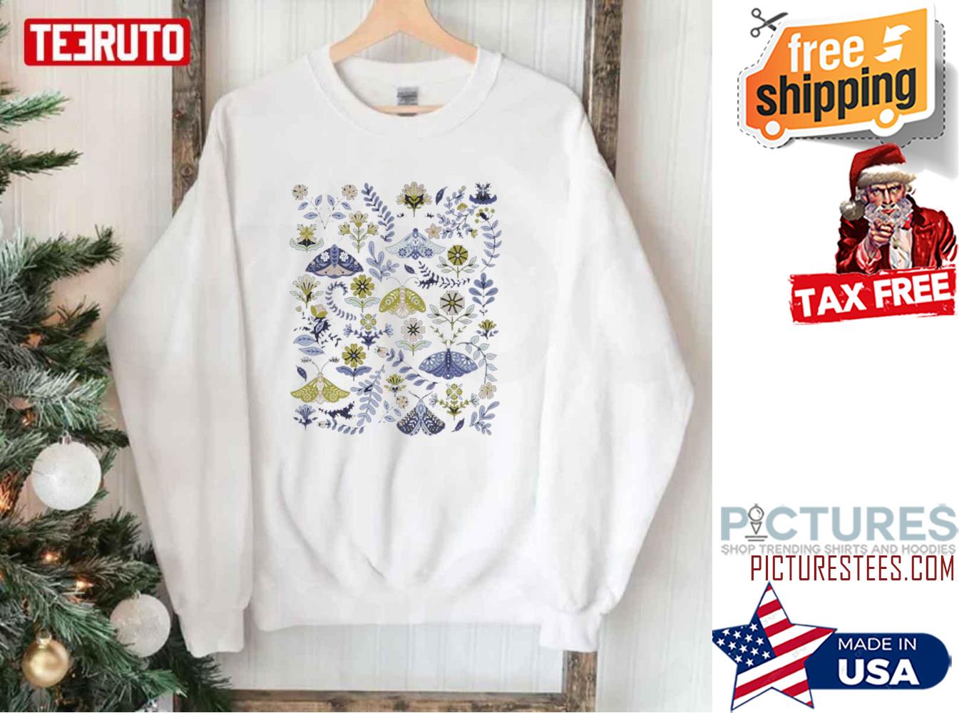 Cottagecore Blue Butterflies Flowes Scandinavian Folk Art Sweatshirt
