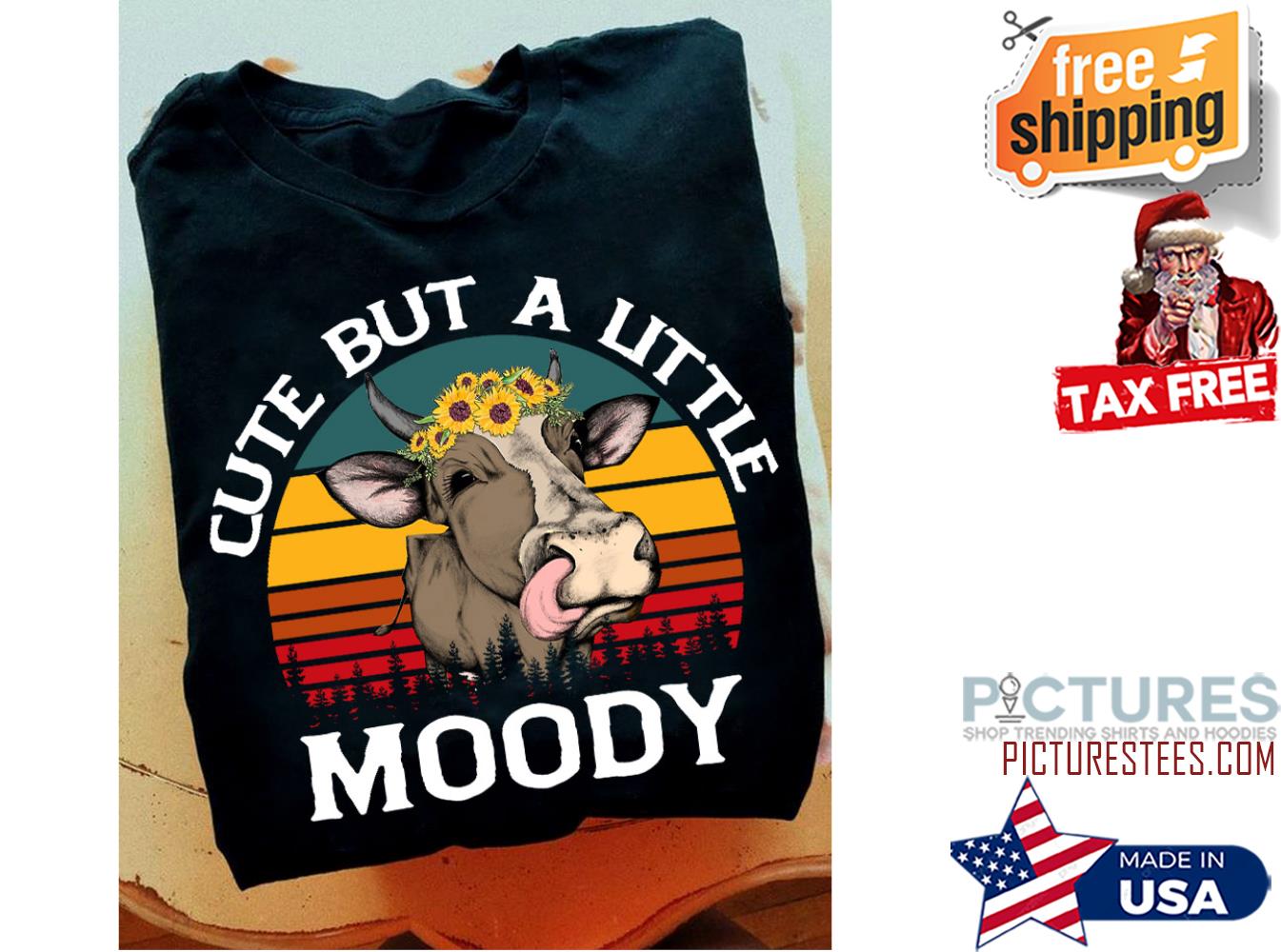 Cow cute but a little moody retro sunset vintage shirt