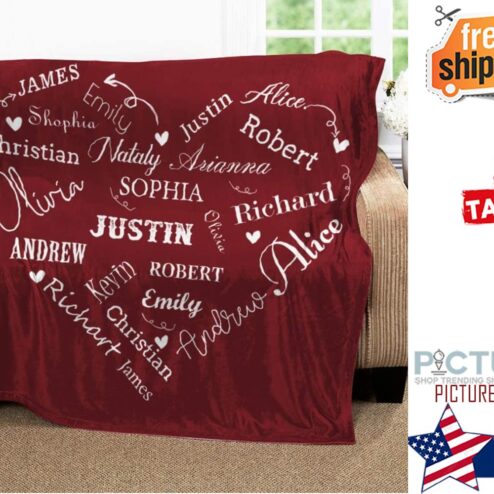 Custom Name Blanket, Personalized Name Blanket, Monogrammed Blankets, Heart Shape With Name Blanket