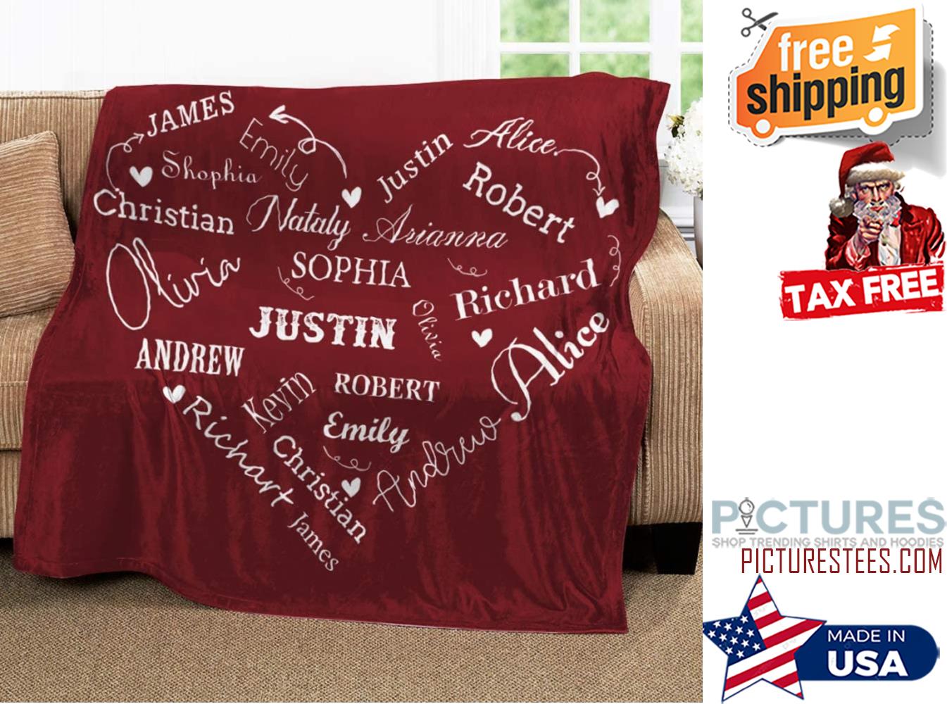 Custom Name Blanket, Personalized Name Blanket, Monogrammed Blankets, Heart Shape With Name Blanket