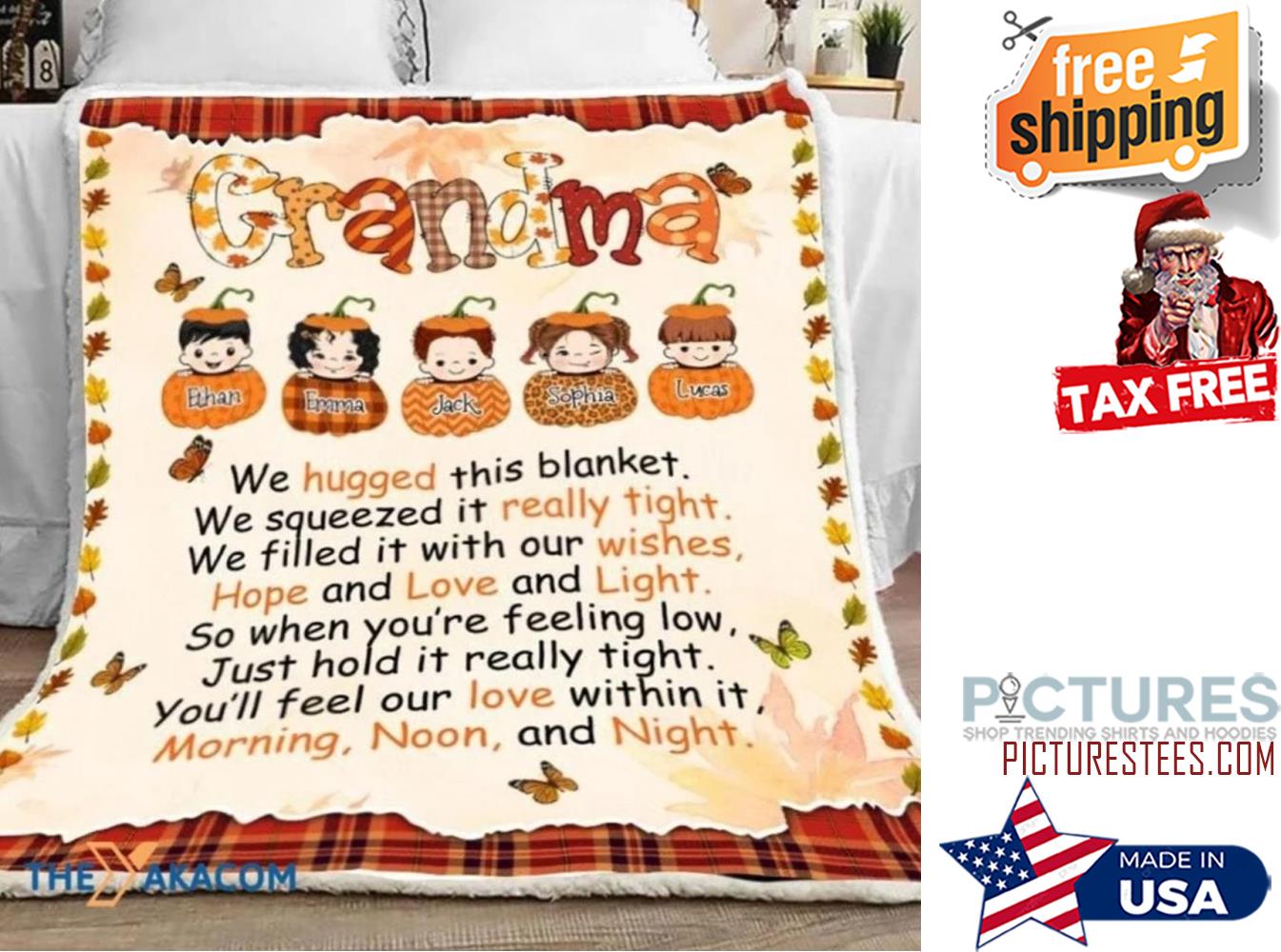 Custom Name Nana And Grandkids We Huggedhis Blanket Sherpa Fleece Blanket