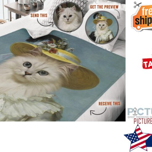 Custom Pet Portrait Blanket, Personalized Pet Photo Blanket