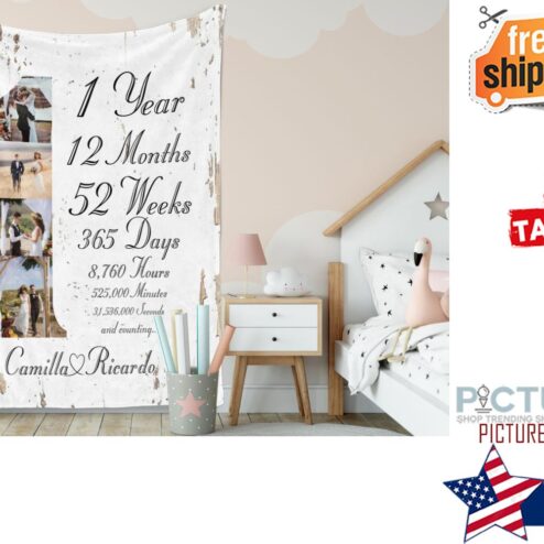 Custom Photo Throw Blanket 1st Wedding Anniversary Gift for Couple, Personalized Couple Cozy Blanket