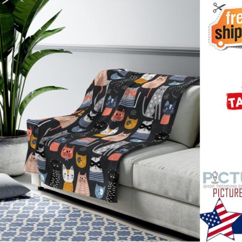 Cute Cat Pattern Velveteen Plush Blanket, Soft Blanket, Cozy Throw Blanket, Animal Print Blanket, Childrens Blanket