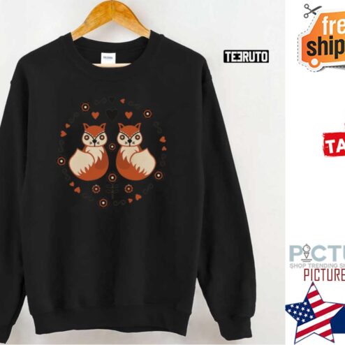 Cute Fox Cottagecore Aesthetic Vintage Botanical Scandinavian Folk Art Shirt