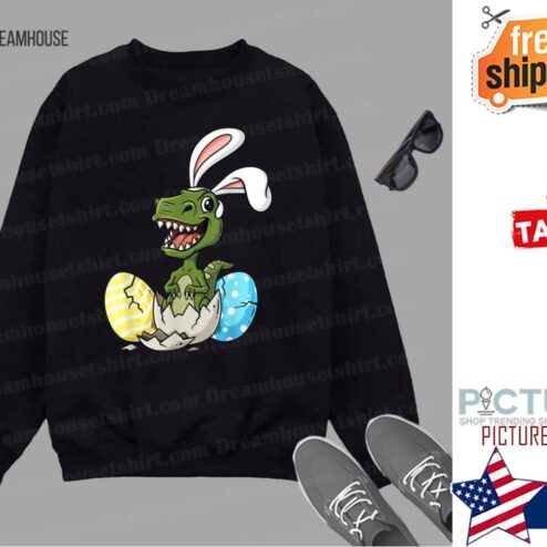 Easter Day Rex With Bunny Ears Eggs Funny Boys Girls Kids shirt