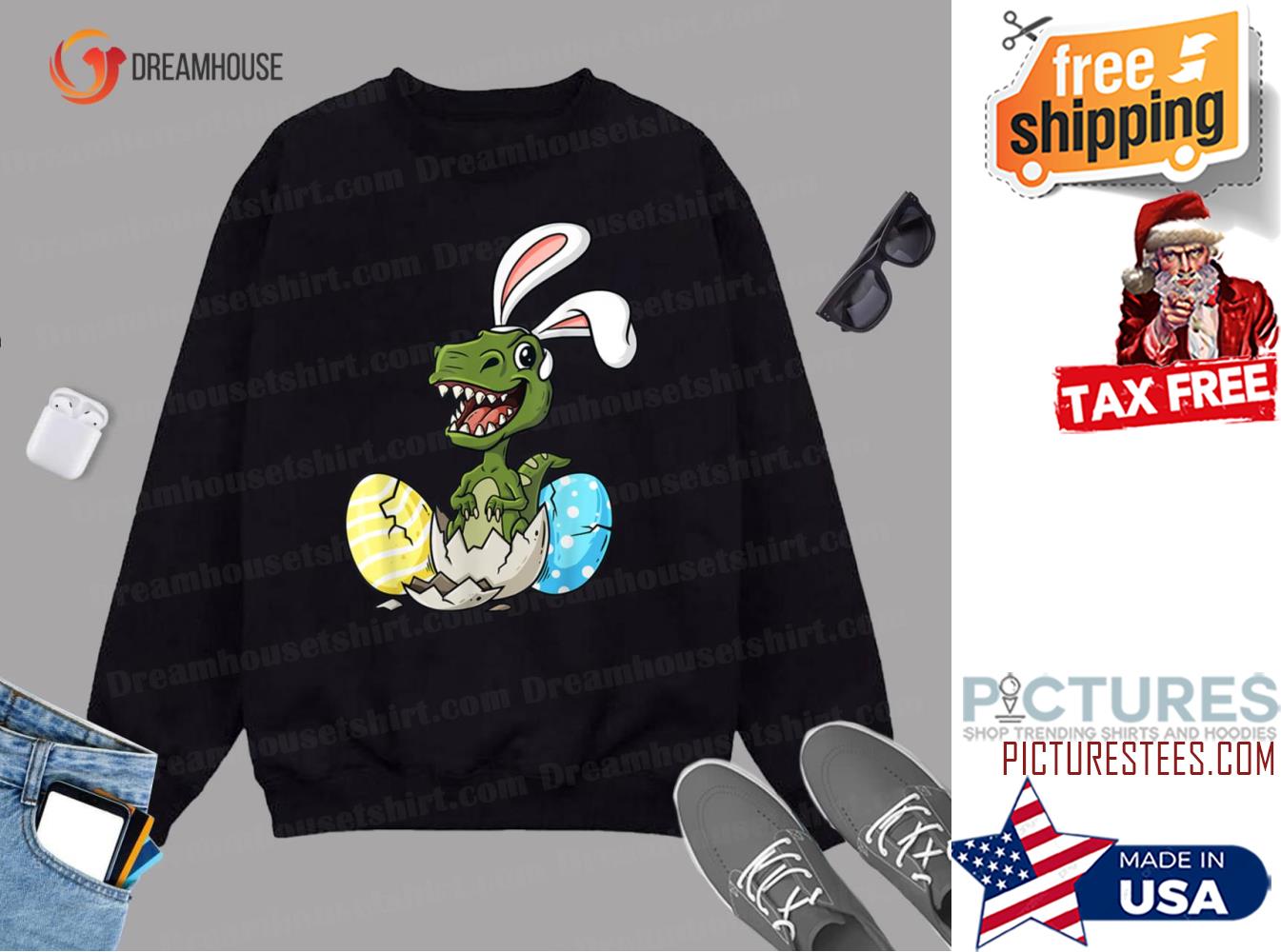 Easter Day Rex With Bunny Ears Eggs Funny Boys Girls Kids Sweatshirt