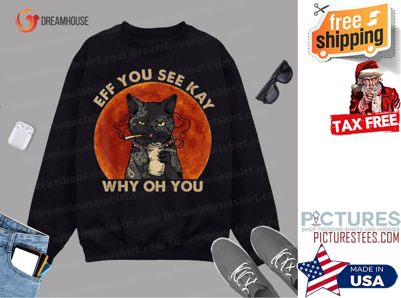 Eff You See Kay Why Oh You Black Cat Kitten Vintage Sweatshirt