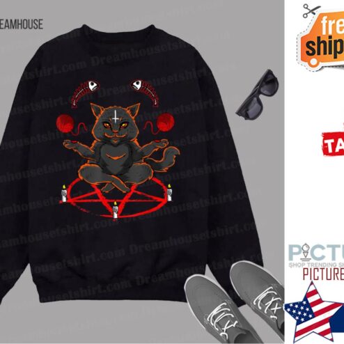 Evil Yarn Juggling Black Cat Devil Occult Satanic Pentagram shirt