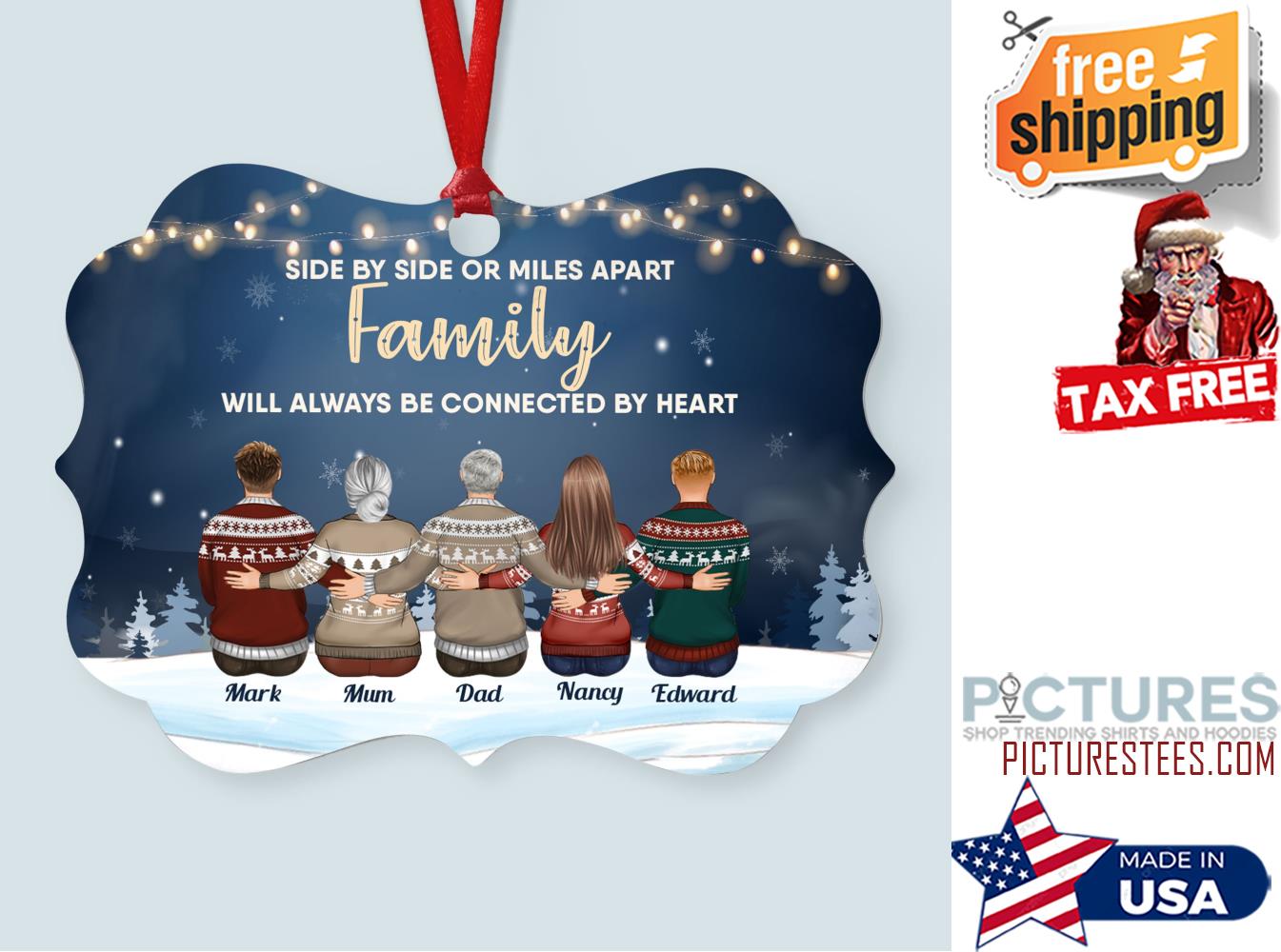 Family Connected By Heart Personalized Aluminum Ornament