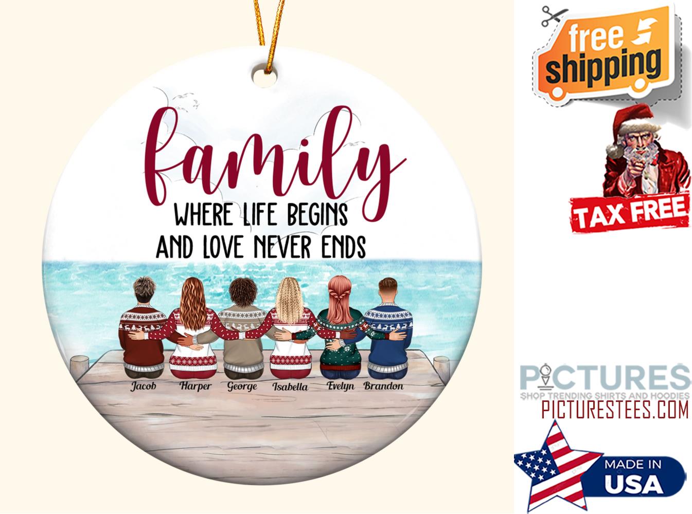 Family Where Life Begin and Love Never End Personalized Ceramic Ornament