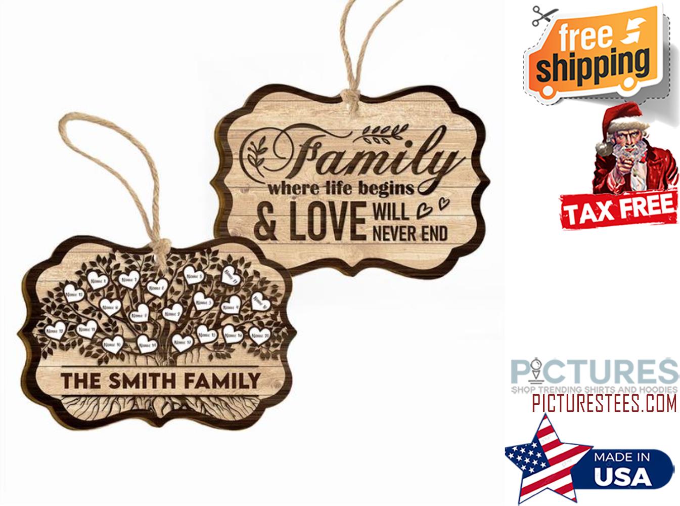Family Where Life Begins And Love Will Never End Personalized Two Sided Ornament