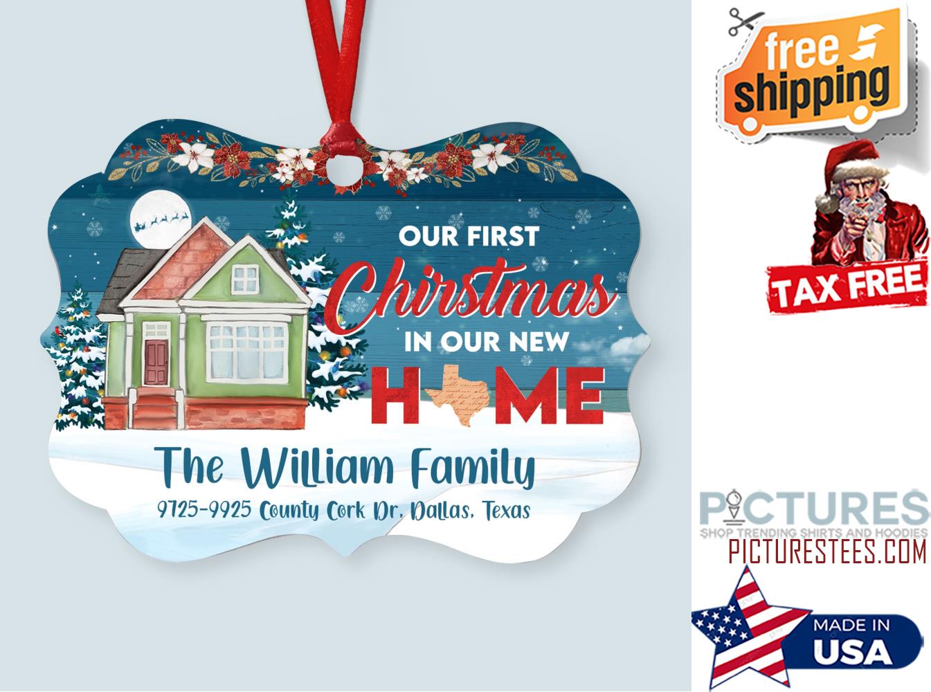First Christmas In Our New Home Personalized Aluminum Ornament