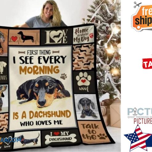 Firsthing I See Every Morning Is A Dachshund Dog Design Sherpa Fleece Blanket
