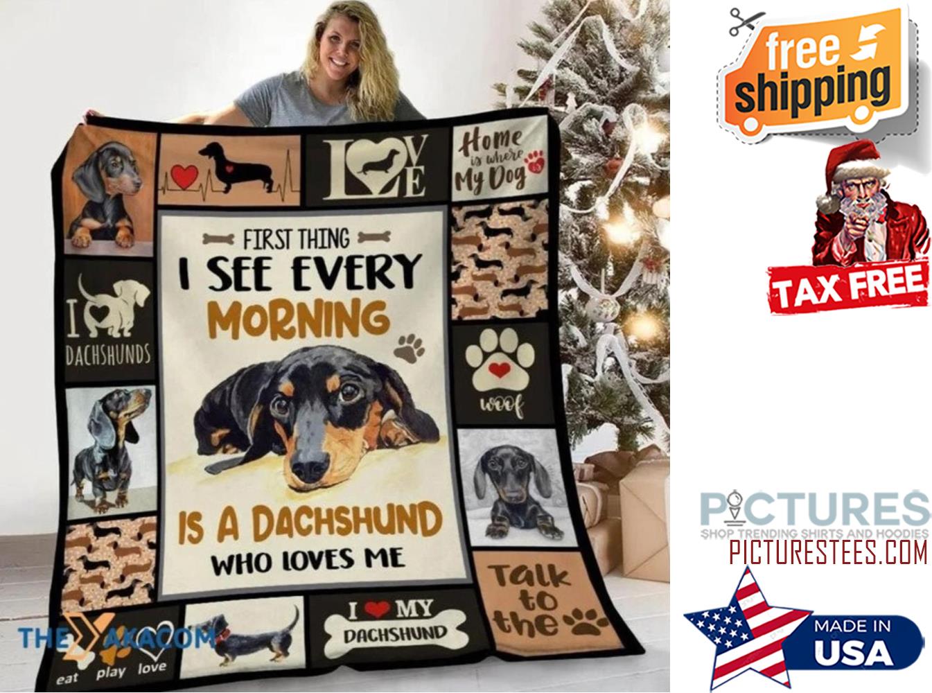 Firsthing I See Every Morning Is A Dachshund Dog Design Sherpa Fleece Blanket