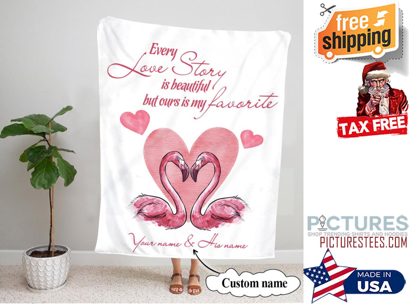 Flamingo Couple Love Story Blanket, Blanket For New Couple, Blanket For Girlfriend, Boyfriend, Blanket