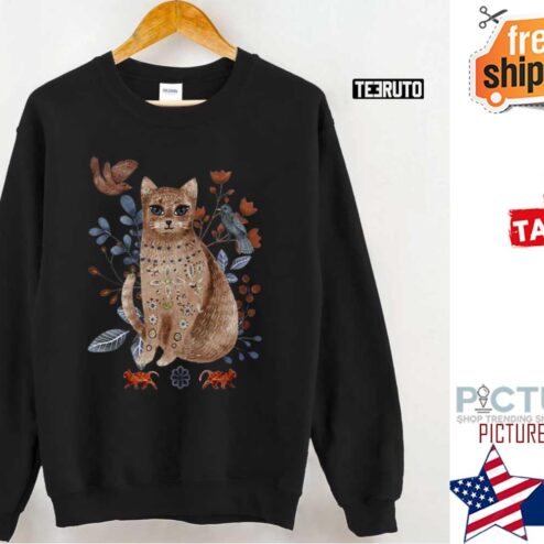 Folk Art Cat Nordic Scandinavian Christmas Style Shirt