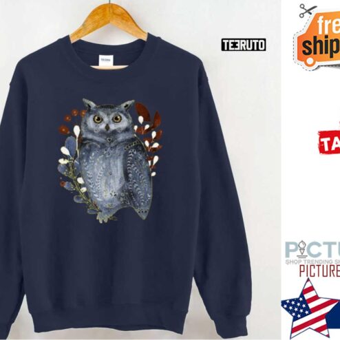 Folk Art Owl Norwegian Folk Art Botanical Scandinavian Style Shirt
