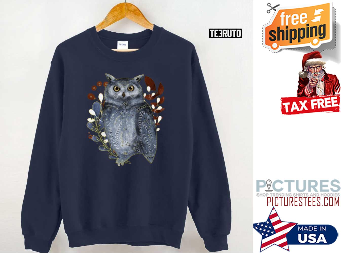 Folk Art Owl Norwegian Folk Art Botanical Scandinavian Style Sweatshirt