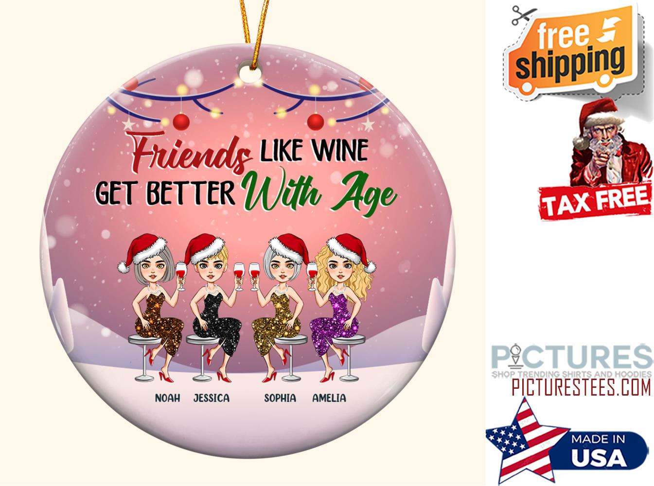Friends Like Wine Get Better With Age Personalized Ceramic Ornament