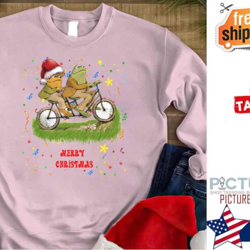 Frog And Toad On The Bike Merry Christmas Shirt