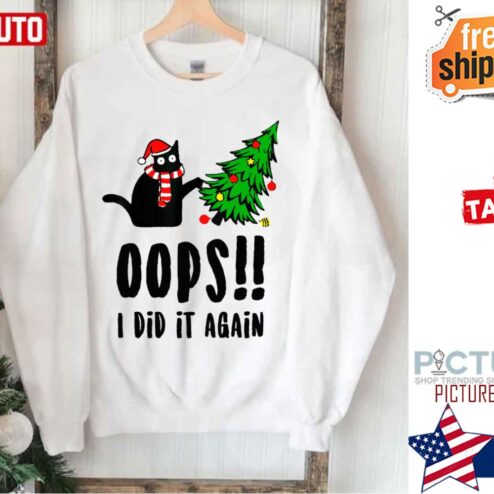 Funny Black Cat Christmas Tree Oops I Did It Again Britney Spears Shirt