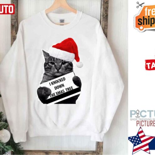 Funny Cat Knock Down Xmas Tree Shirt