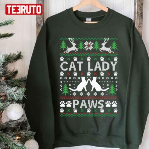 Cat Lady Paws Ugly Christmas Funny Shirt
