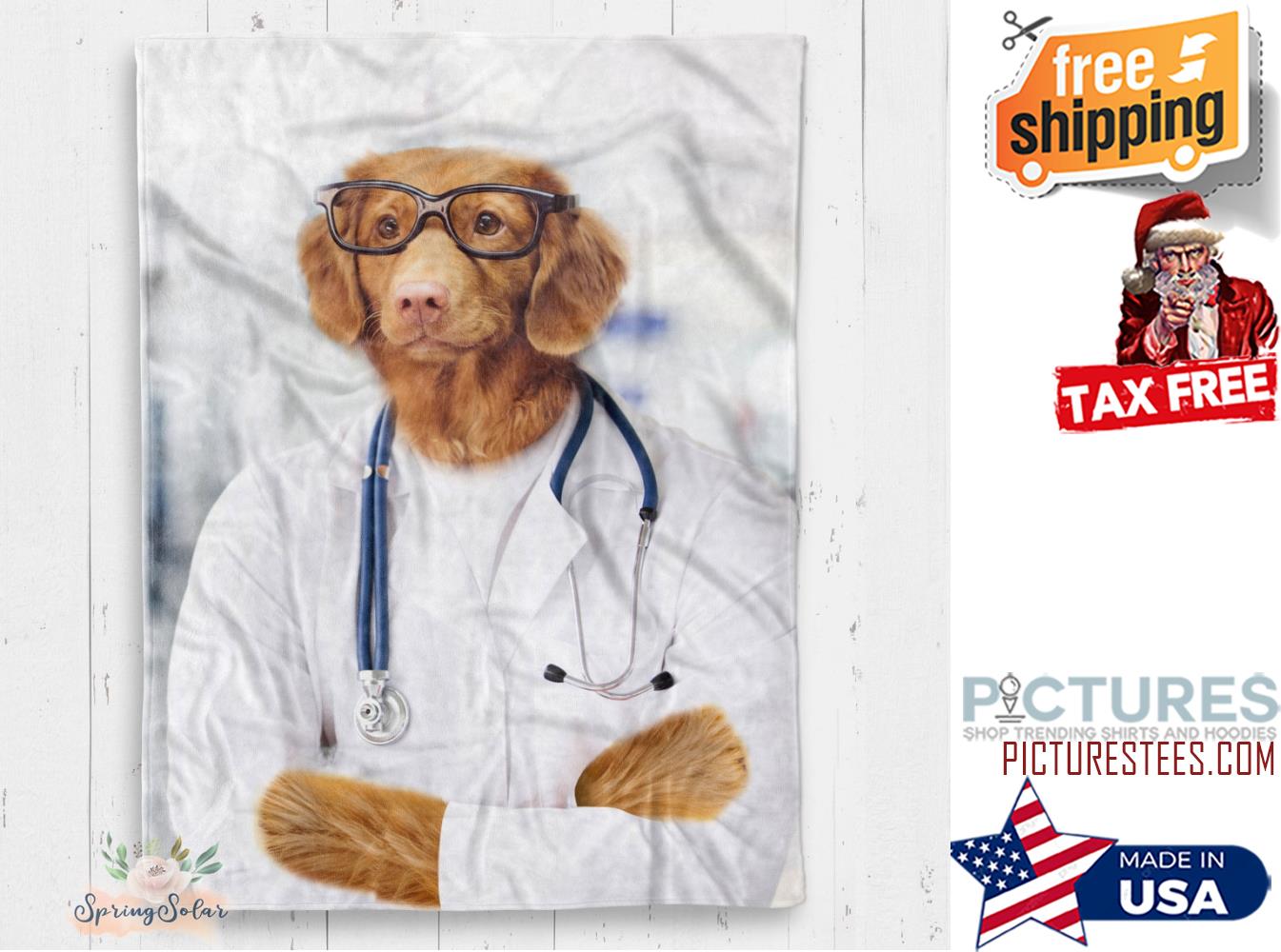Funny Doctor Dog Cozy Blanket, Custom Pet Photo Throw Blanket, Personalized Gift for Dog Owner Blanket
