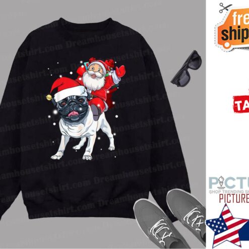 Funny Santa Claus Riding Pug Pugmas Dog Merry Christmas Day Shirt