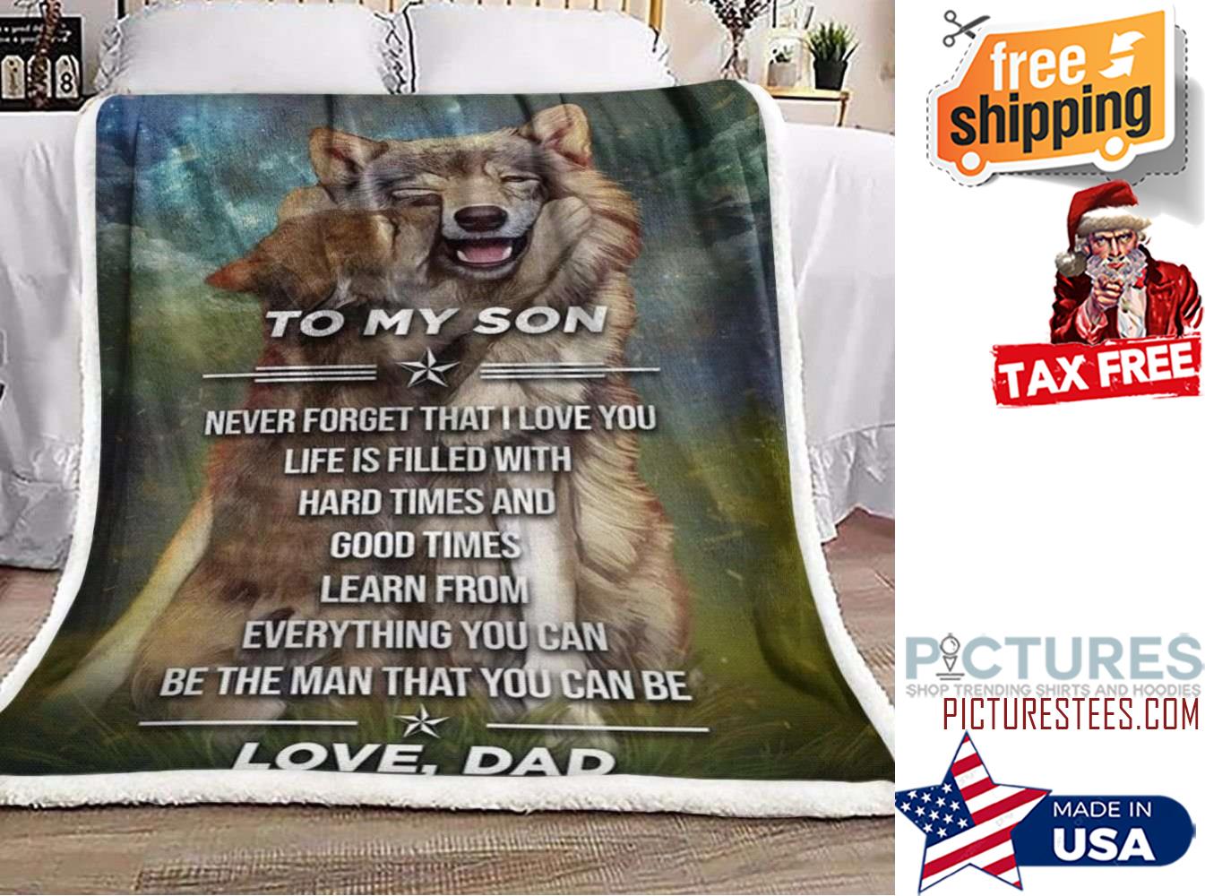 Gift For Dad And Son Wolf Love Dad Blanket