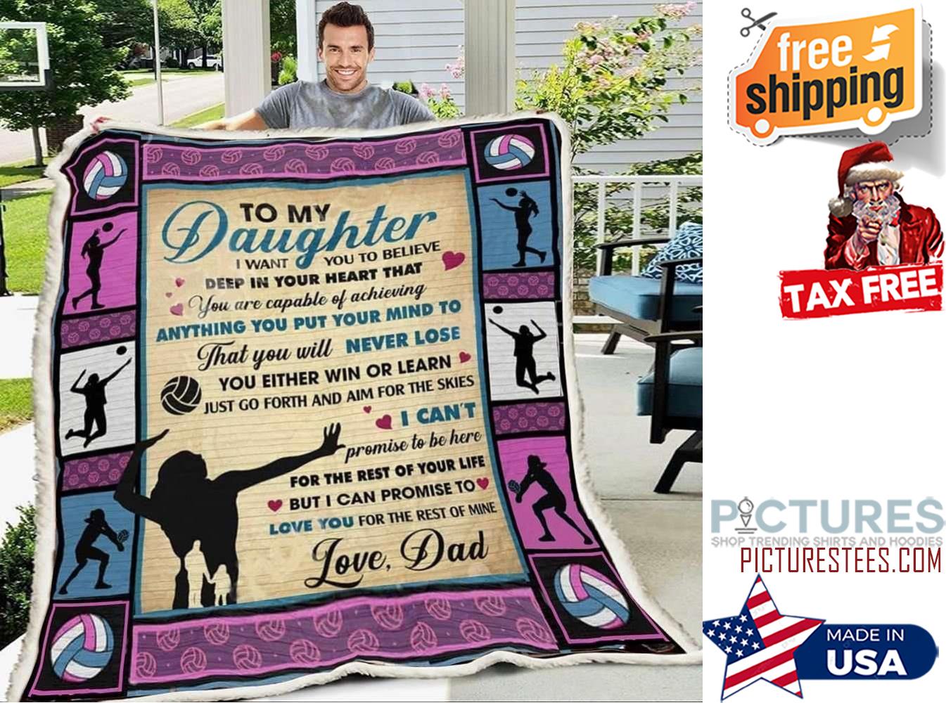 Gift For Dado Daughter Volleyball You Either Win Or Learn Blanket