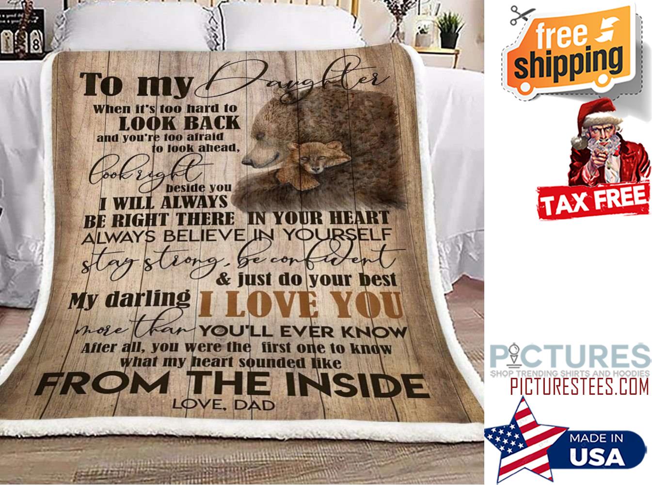 Gifts For Dad From Son Bearo My Daughter My Darling Love Dad Sherpa Fleece Blanket