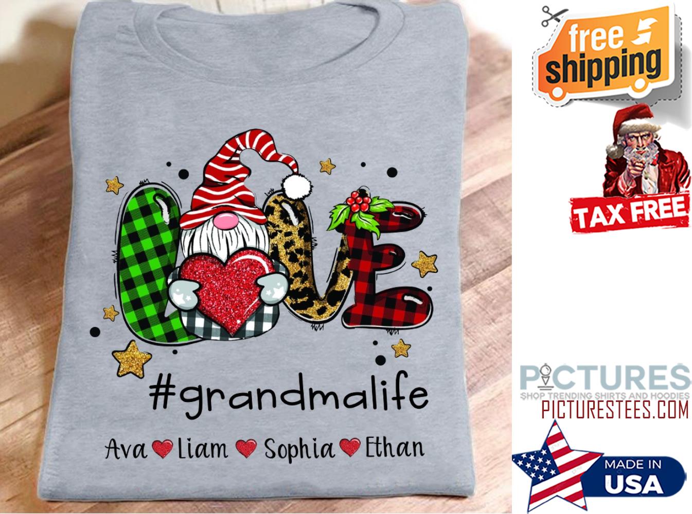 Gnomie love grandmalife custom name kids shirt