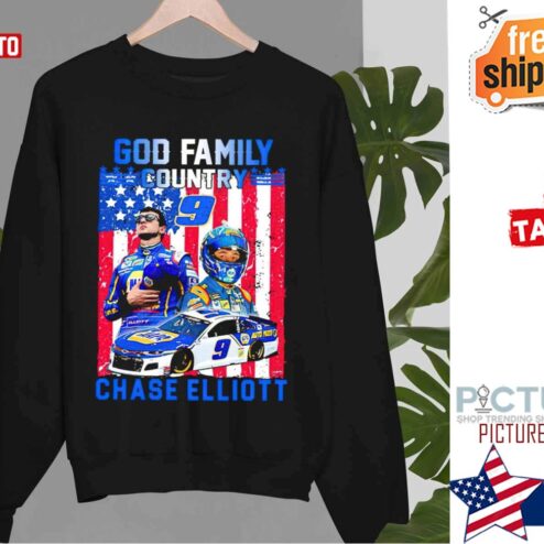 God Family Country Chase Elliott American Flag Sweater